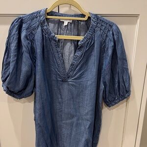 Current Air Denim Blue Puff Sleeve Blouse